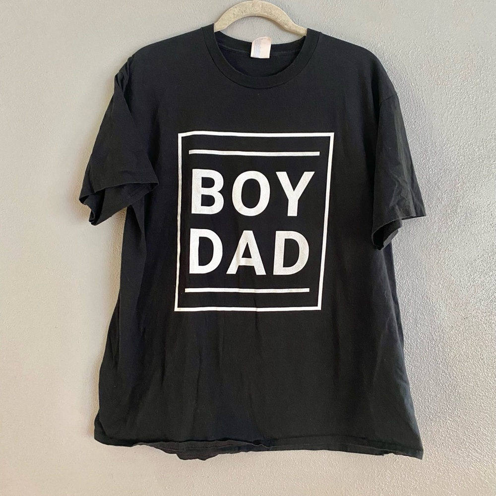 Mens T-Shirt Size XL Boy Dad Black White Crewneck